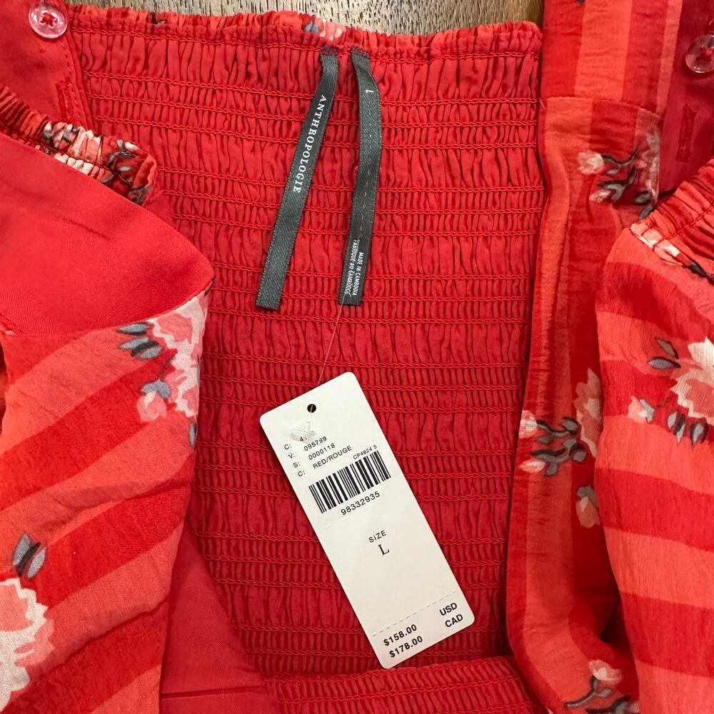 Anthropologie Rust Floral Smocked Square Neck Mini Bubble Dress, Vacation, L NWT - Picture 10 of 10